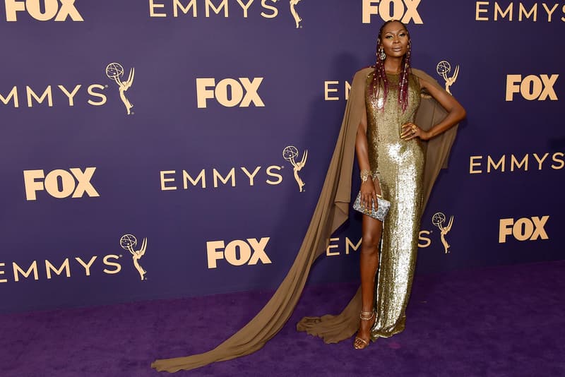 dominique jackson 71 emmy awards jeffrey dodd andrew gelwicks designer celebrity stylist fashion gown gold actress model transgender