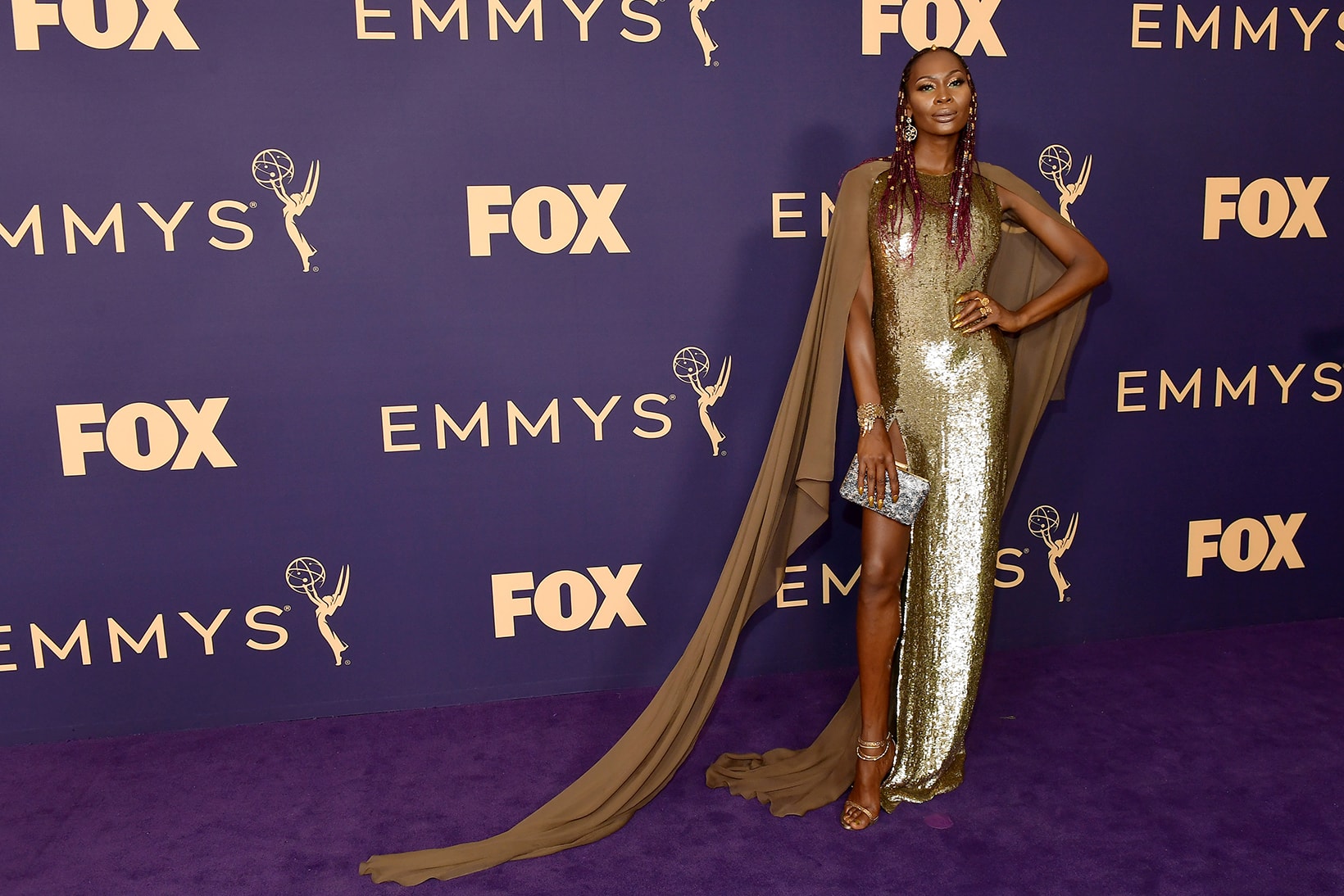 dominique jackson 71 emmy awards jeffrey dodd andrew gelwicks designer celebrity stylist fashion gown gold actress model transgender