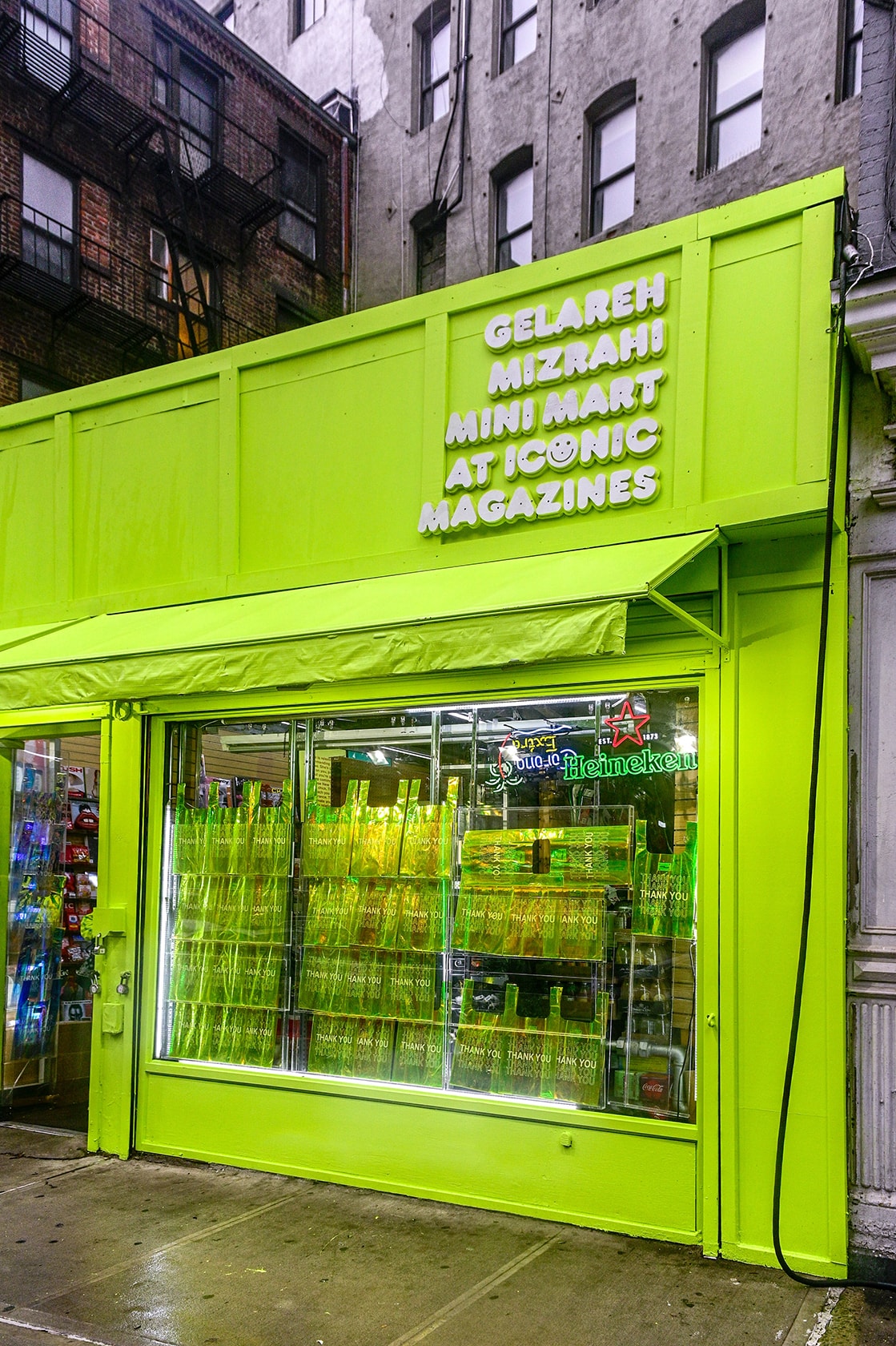 gelareh mizrahi bags mini mart pop up new york city neon bodega shop purses