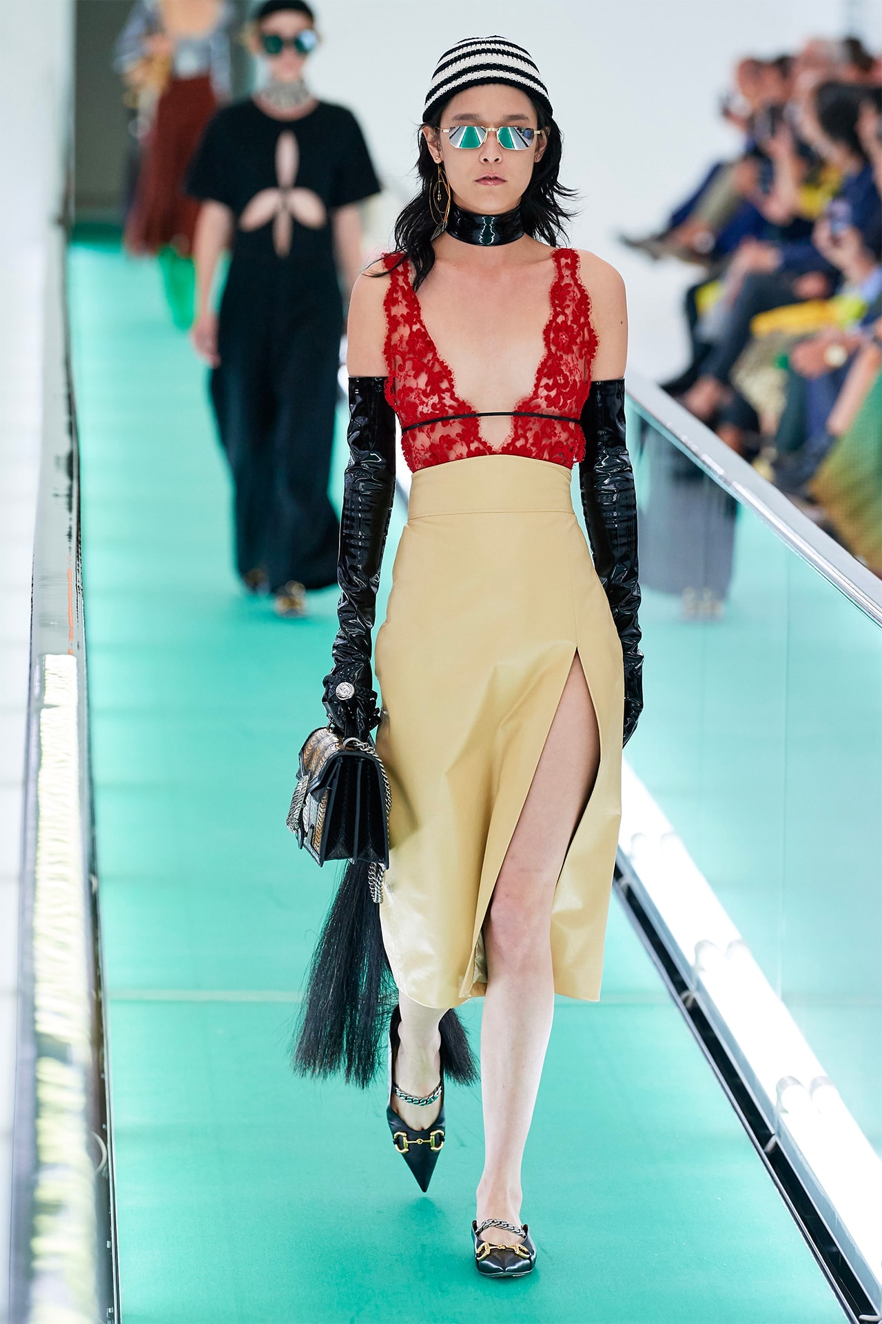 Gucci Orgasmique Spring Summer 2020 Runway Show Milan Fashion Week SS20 red lace top skirt flogger whip
