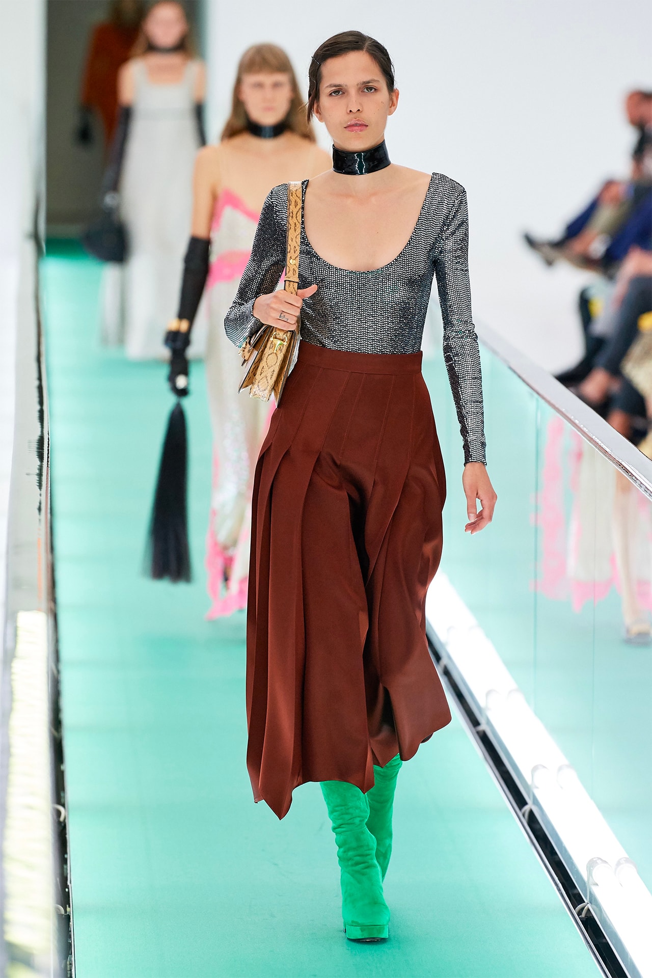 Gucci Orgasmique Spring Summer 2020 Runway Show Milan Fashion Week SS20 choker skirt boots bag