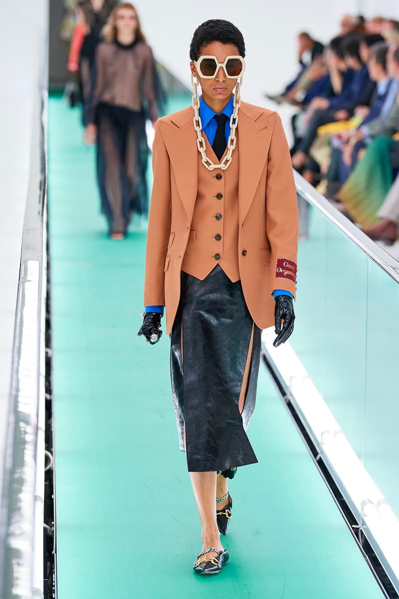 Gucci Orgasmique Spring Summer 2020 Runway Show Milan Fashion Week SS20 blazer skirt sunglasses chain