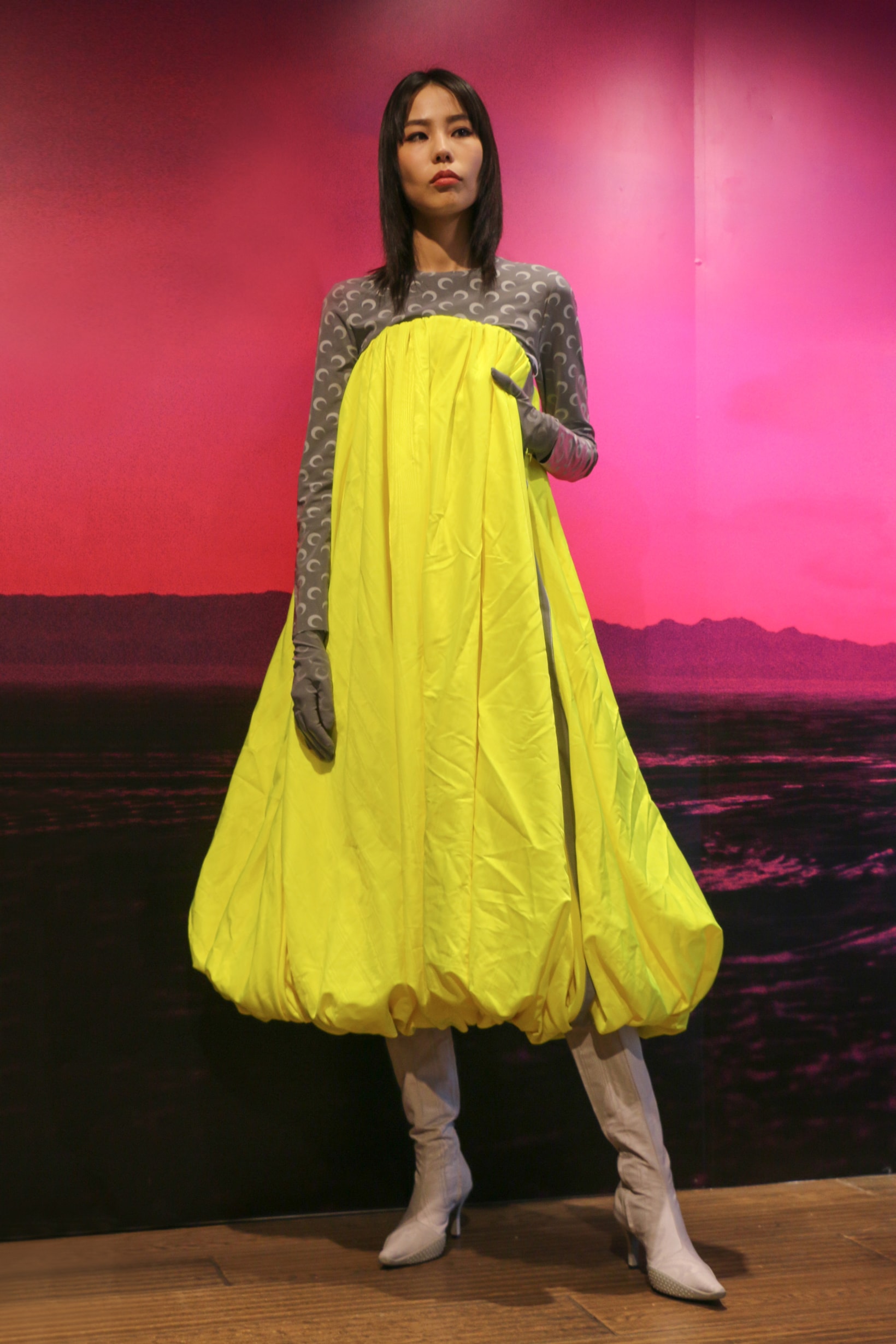 Joyce x Marine Serre Capsule Collection Hong Kong Dress Yellow Grey