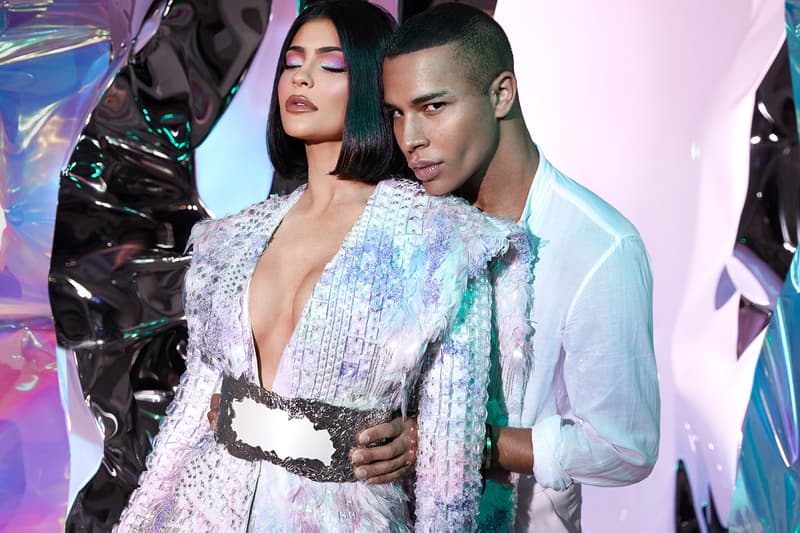 kylie jenner cosmetics balmain olivier rousteing paris fashion week pfw collaboration lipsticks lip gloss eyeshadows makeup beauty