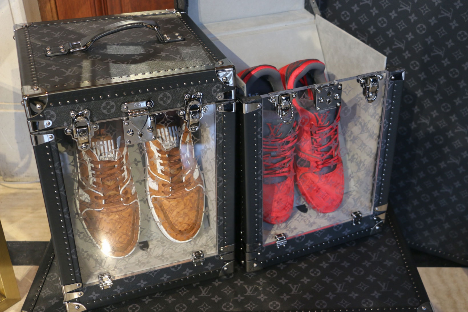 Louis Vuitton Hard Sided Trunks Preview Virgil Abloh Sneakers Red Brown
