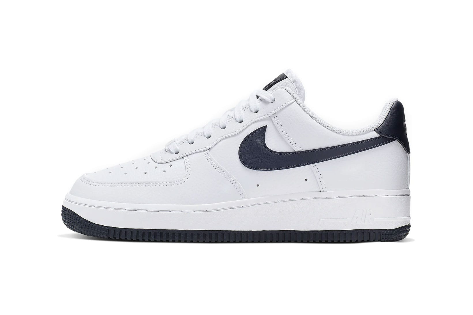 navy blue and white high top air force 1
