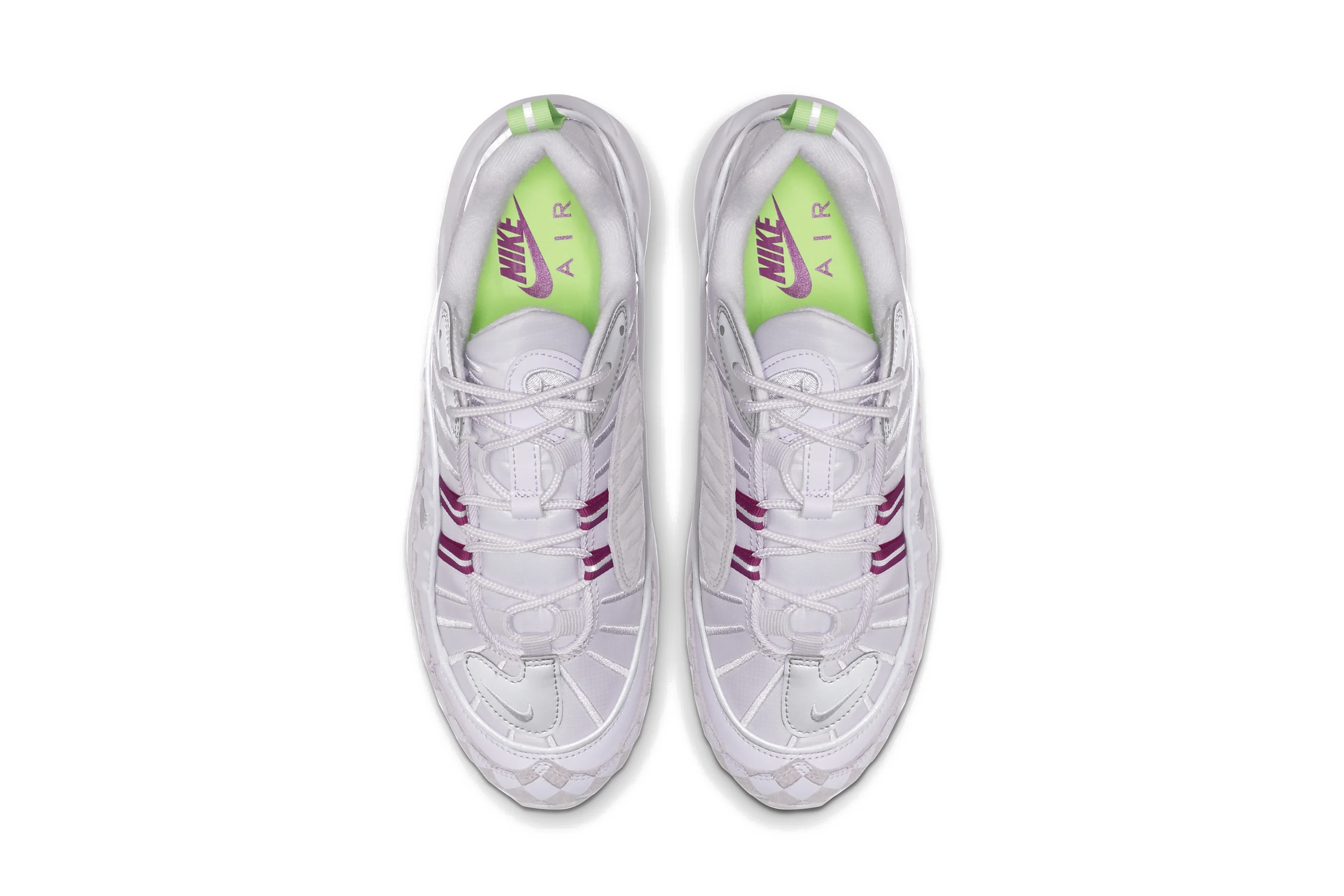 Nike Air Max 98 Pastel Pink Chequered Sneaker Pattern Neon Pink Green Sneaker Shoe Bubble Chunky Trainer Footwear 