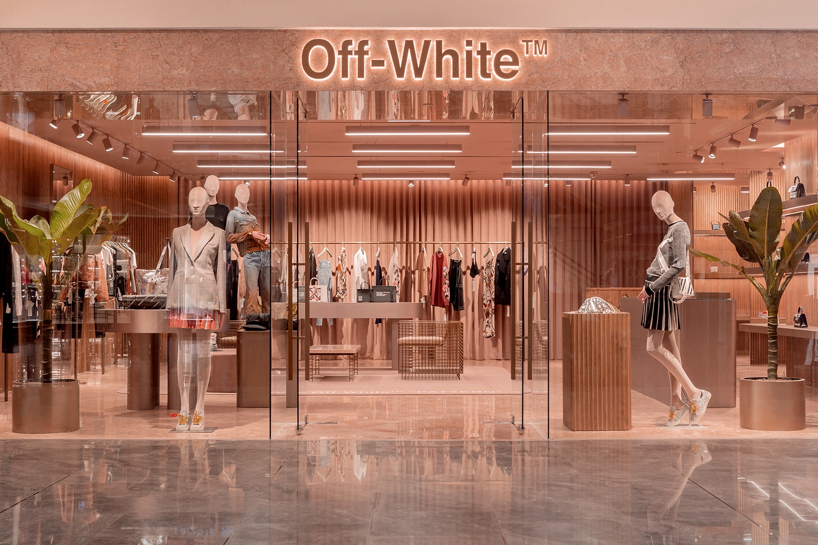 off white paragon concept store womens singapore shop opening pink marble clothes interior decor