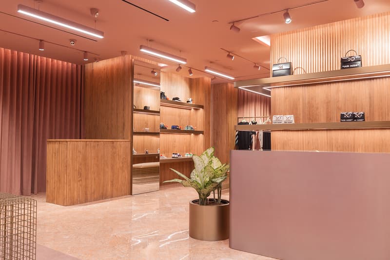 off white paragon concept store womens singapore shop opening pink marble clothes interior decor