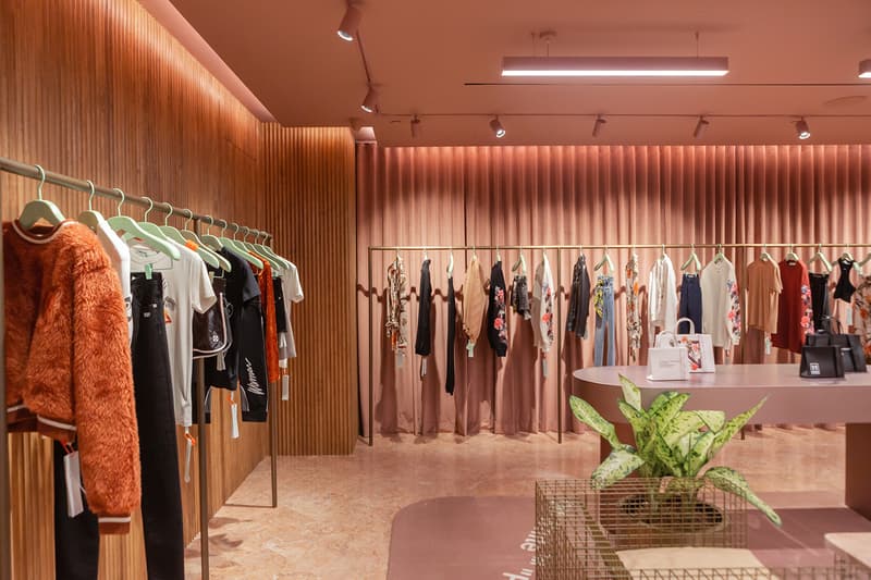 off white paragon concept store womens singapore shop opening pink marble clothes interior decor