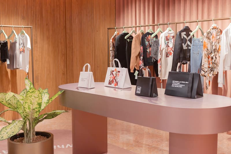 off white paragon concept store womens singapore shop opening pink marble clothes interior decor