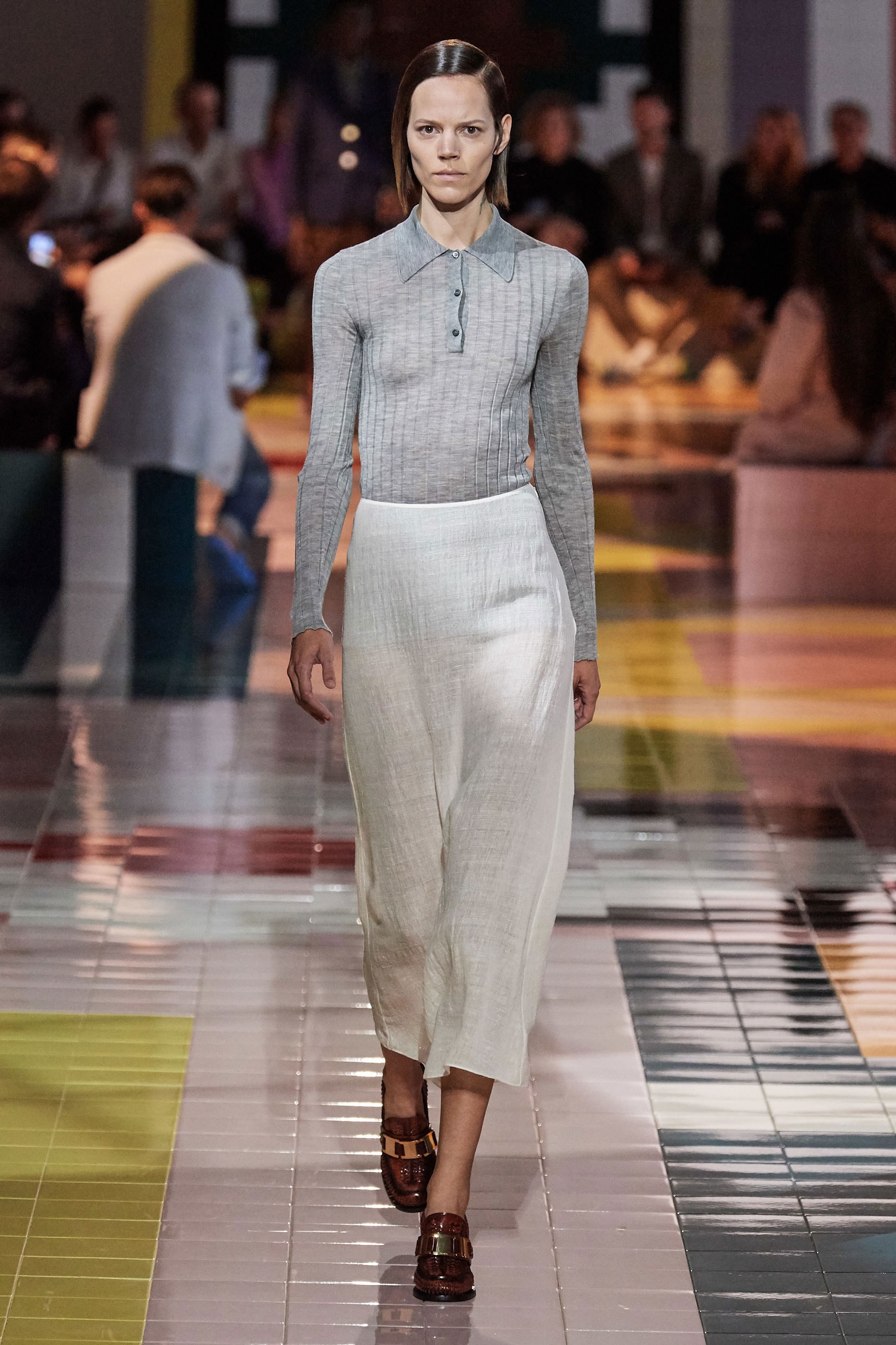 Prada Spring Summer 2020 Collection Milan Fashion Week Shirt Grey Skirt Tan
