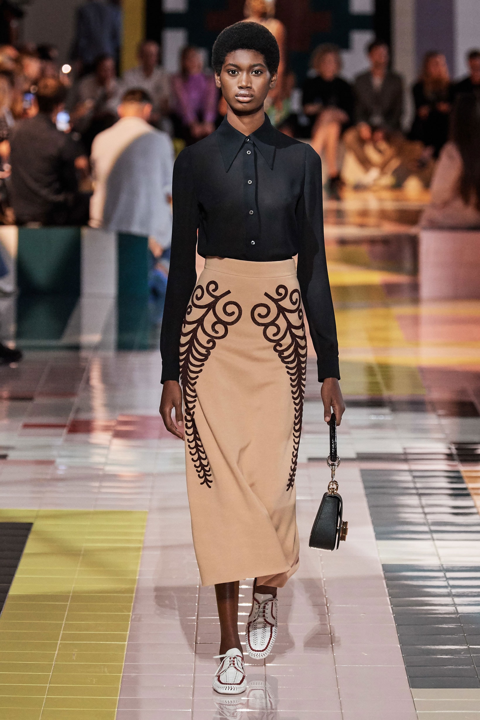 Prada Spring Summer 2020 Collection Milan Fashion Week Top Black Skirt Tan