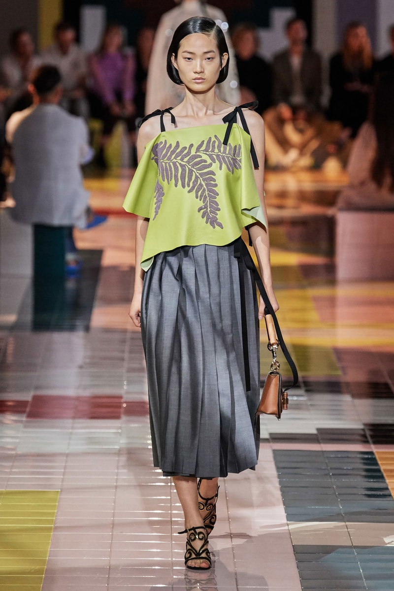 Prada Spring Summer 2020 Collection Milan Fashion Week Shirt Green Skirt Grey