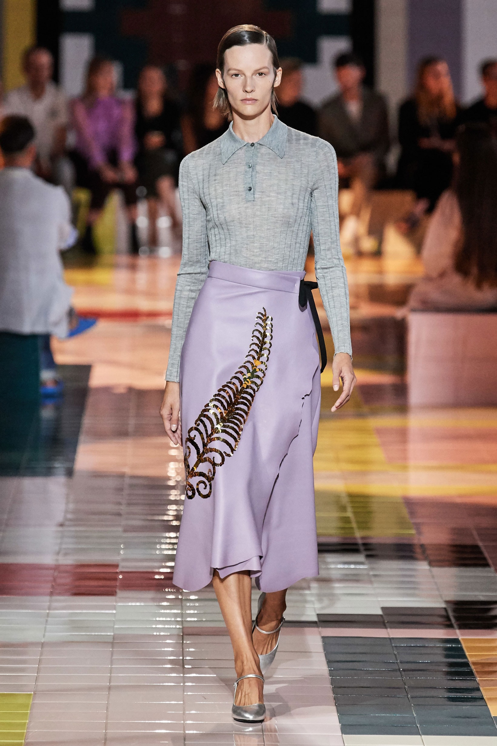 Prada Spring Summer 2020 Collection Milan Fashion Week Shirt Grey Skirt Purple