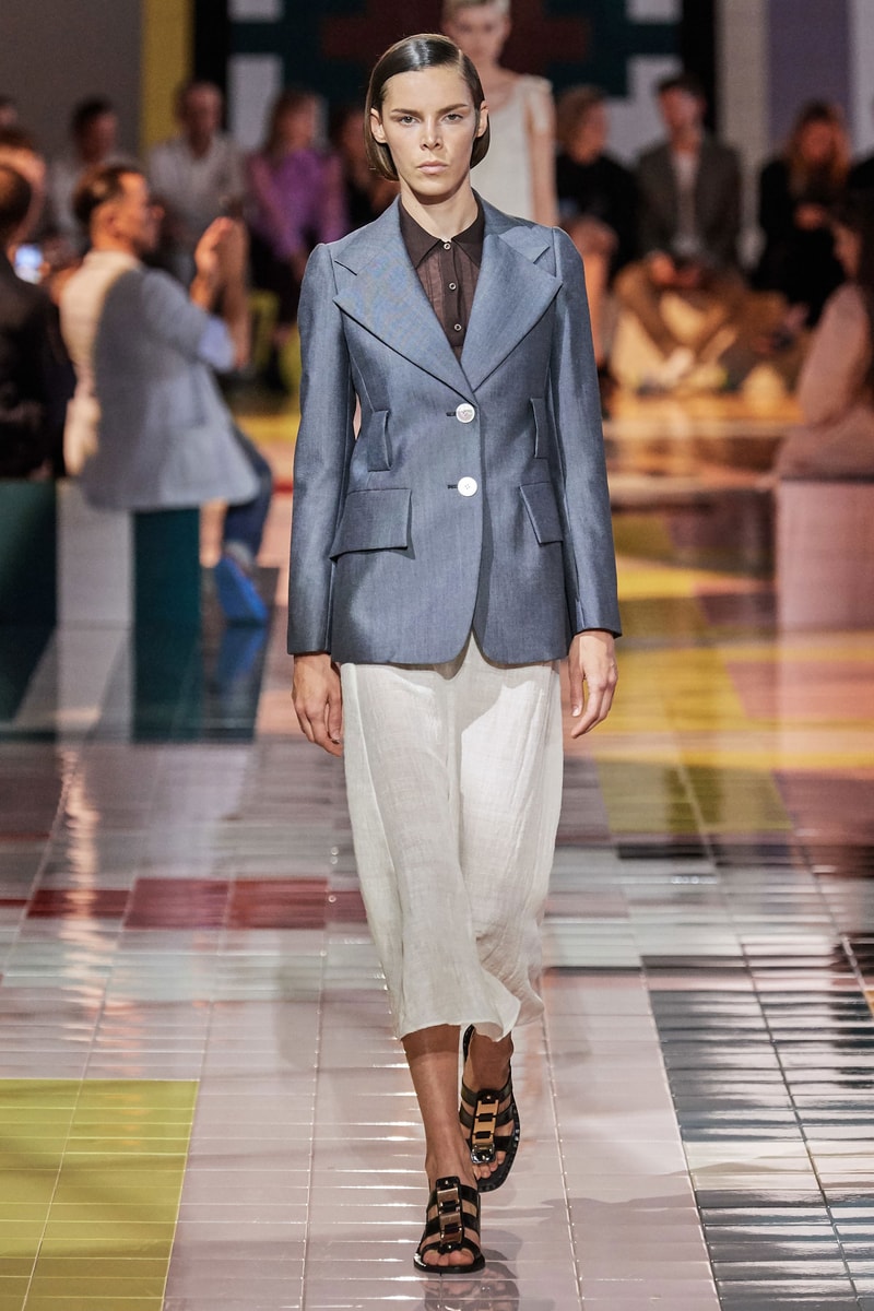 Prada Spring Summer 2020 Collection Milan Fashion Week Blazer Blue Pants Tan