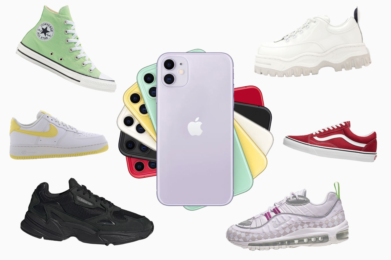 Apple iPhone 11 Matching Sneaker Colors Purple Green Yellow Pastel Red Black White Product(Red) Vans Old Skool Nike Air Max 98 Air Force 1 adidas Originals Falcon Eytys Angel Converse chuck taylor all star