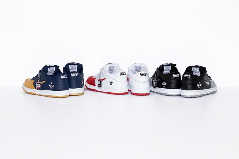 Supreme x Nike SB Dunk Low Collaboration Red White Blue Gold Silver Black