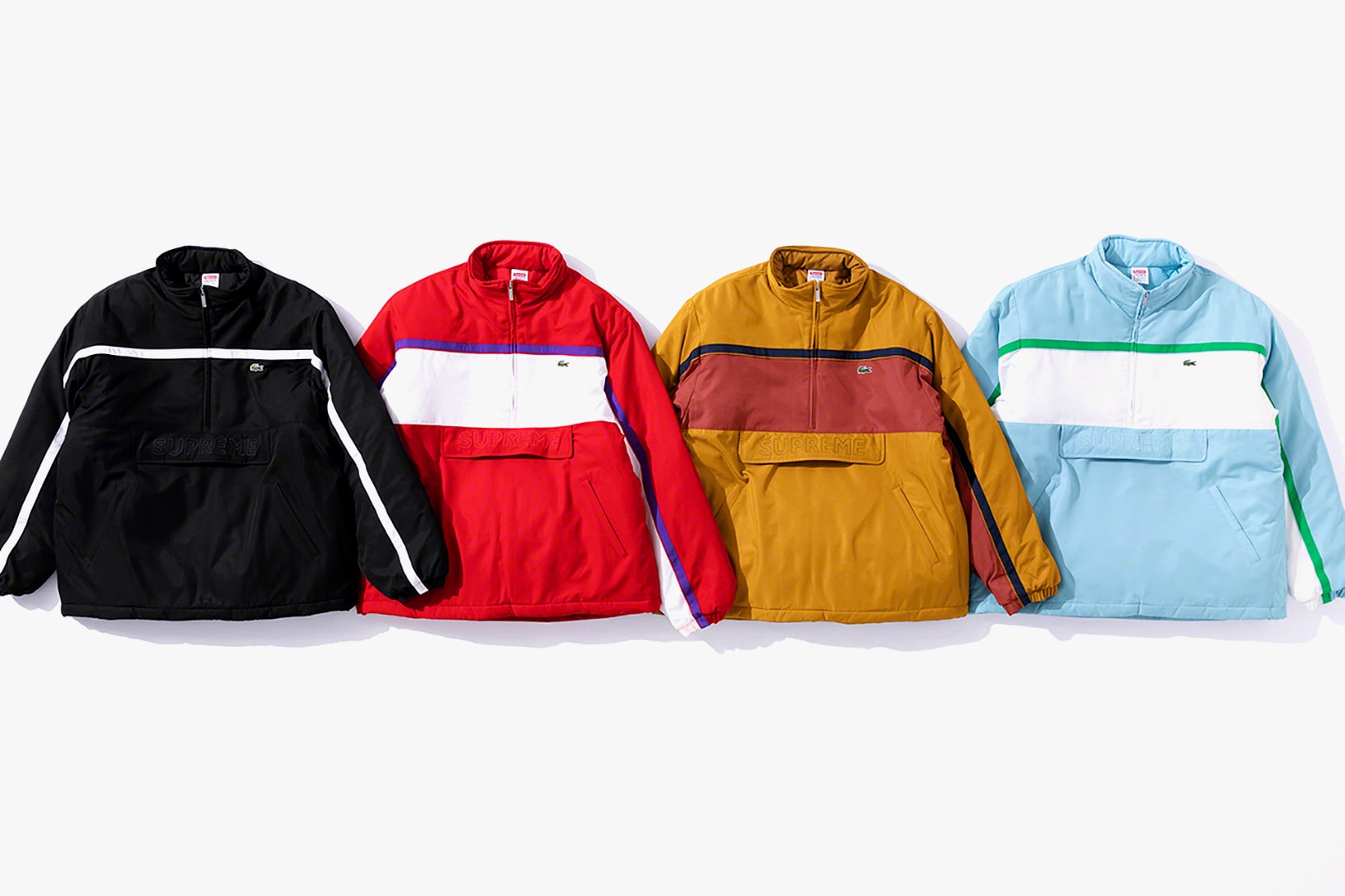 supreme lacoste fall winter collection jackets hoodies pants hats beanies release date clothes fashion