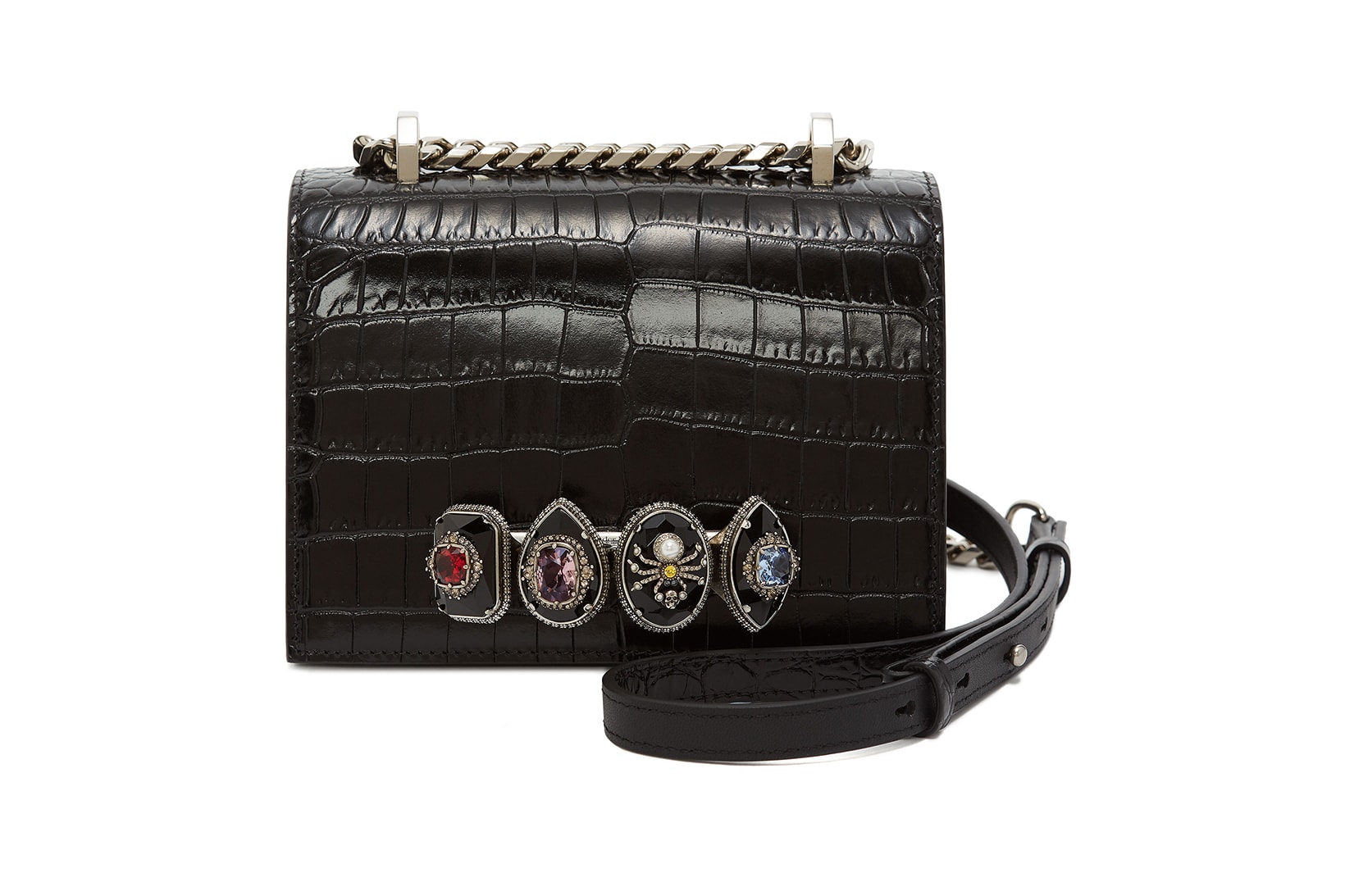alexander mcqueen small jewelled satchels designer bags black white accessories