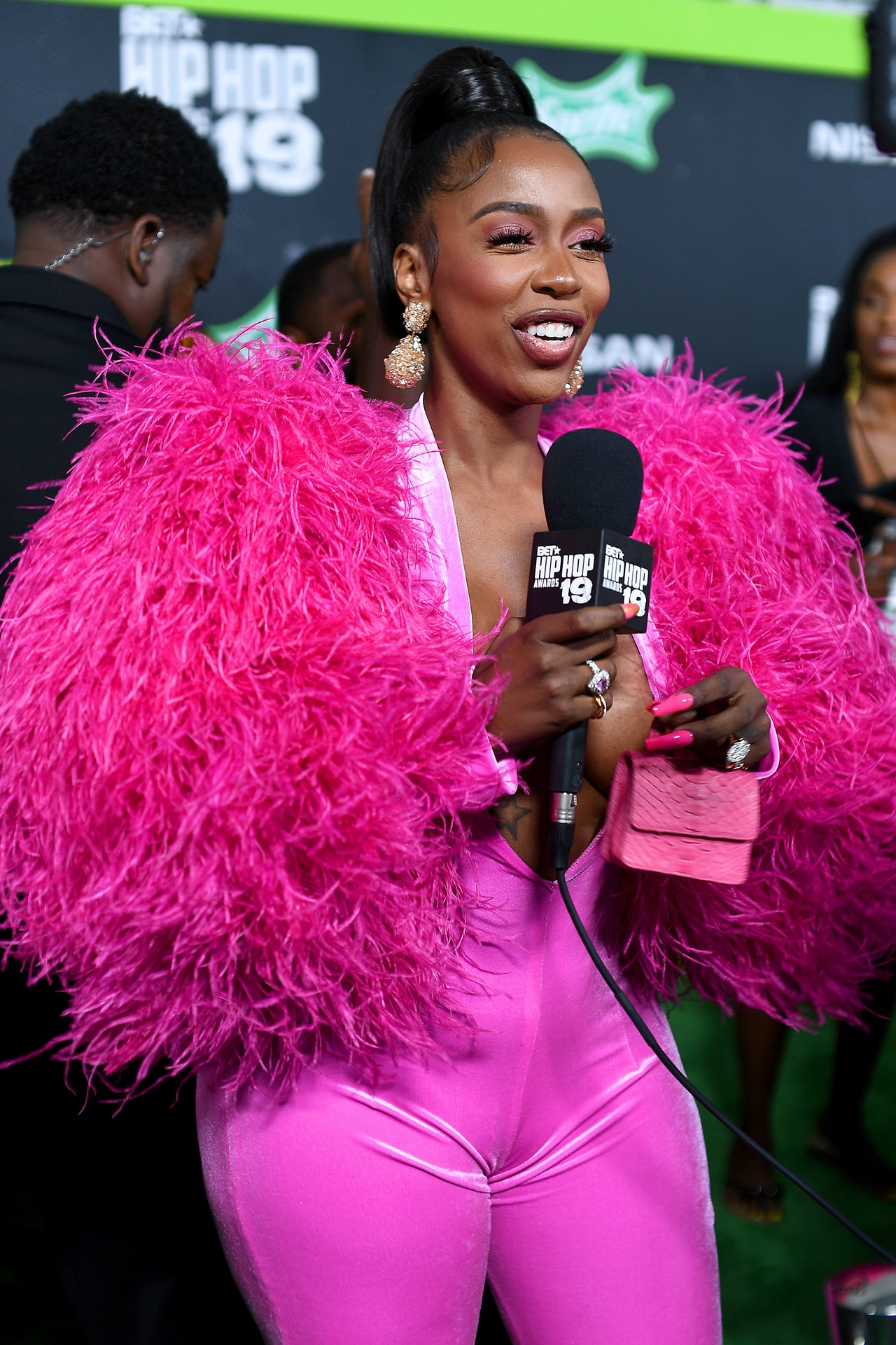 Kash Doll BET Hip Hop Awards 2019 Pink Feather Catsuit