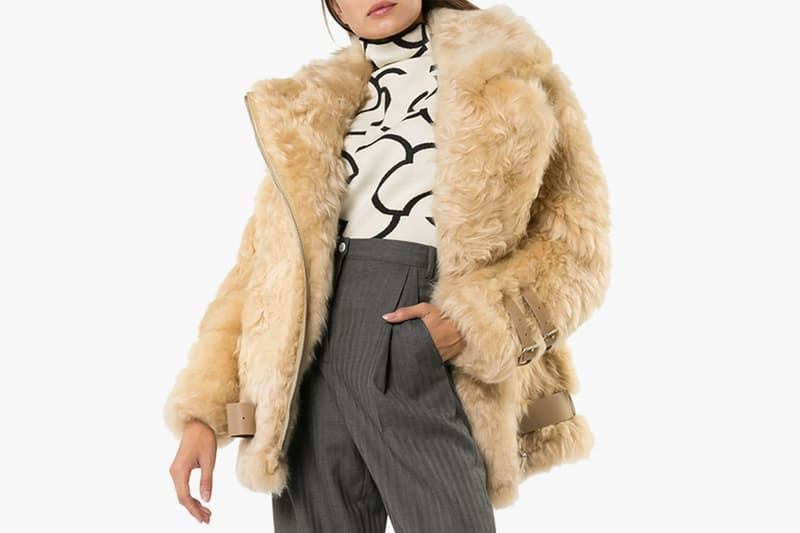 fur coat fashion clothes brown grey pants