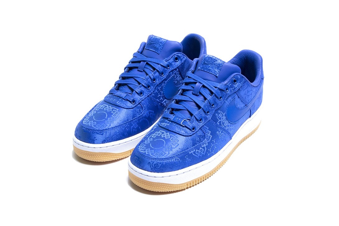 CLOT x Nike Air Force 1 "Royale University Blue Silk" Sneaker Collaboration Release Date Trainer Shoe Footwear Pattern Drop
