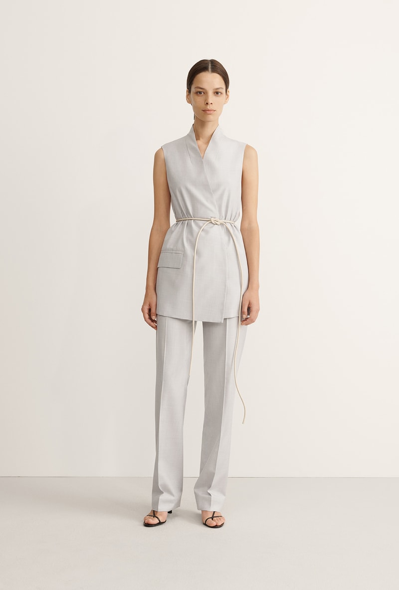 COS Spring Summer 2020 Collection Lookbook Silk Blazer Trousers Pale Grey Leather Cord Belt