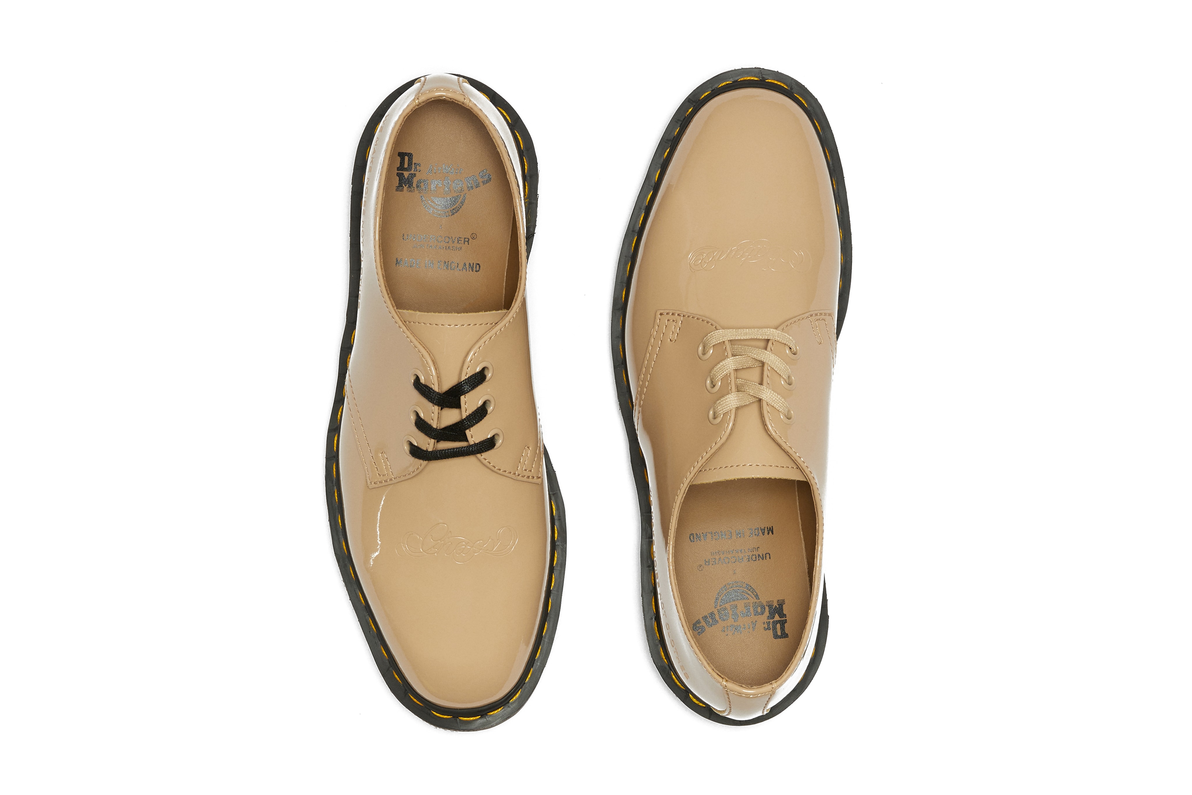 UNDERCOVER x Dr. Martens Patent Leather Shoes Collaboration Collection Drop Black Beige 