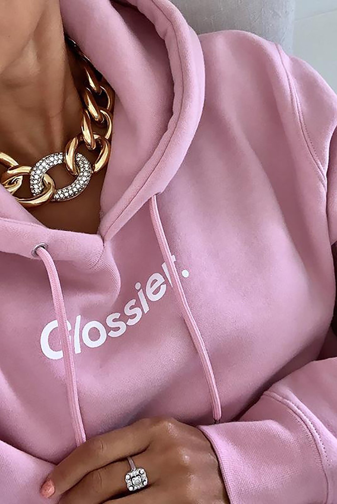 glossier glossiwear merch plsuh pink hoodie fashion clothes restock