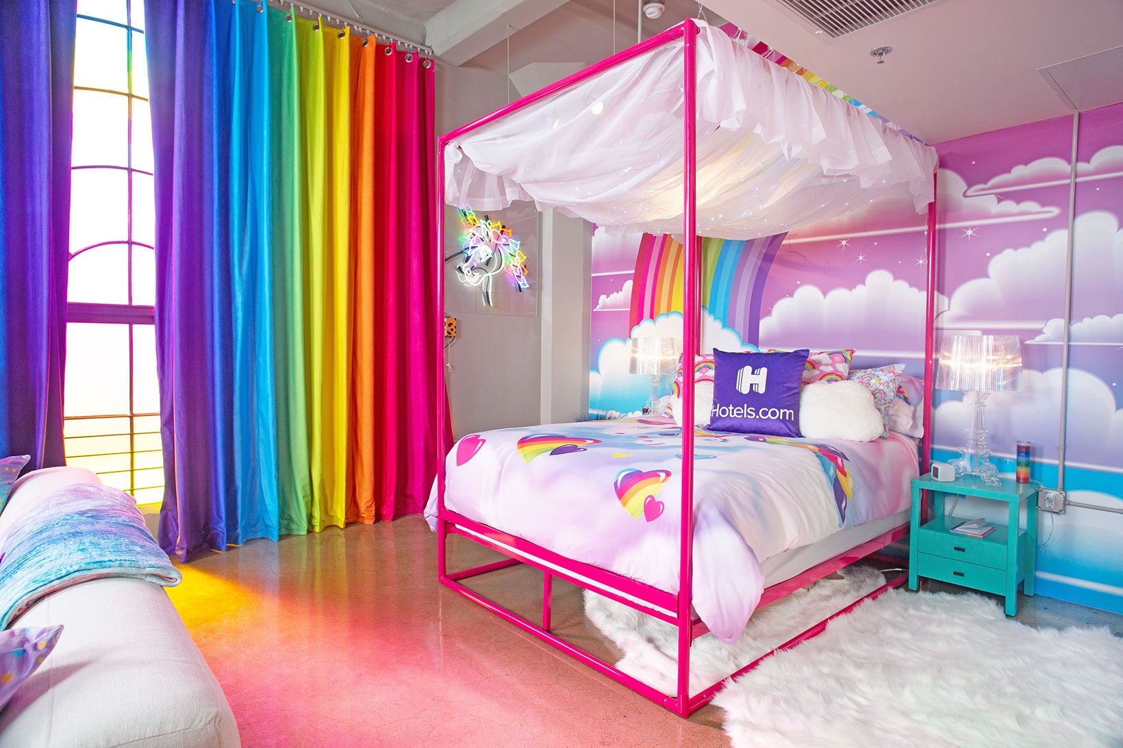 lisa frank hotels com apartment flat room stuff toys furniture couch table lamp rainbow 