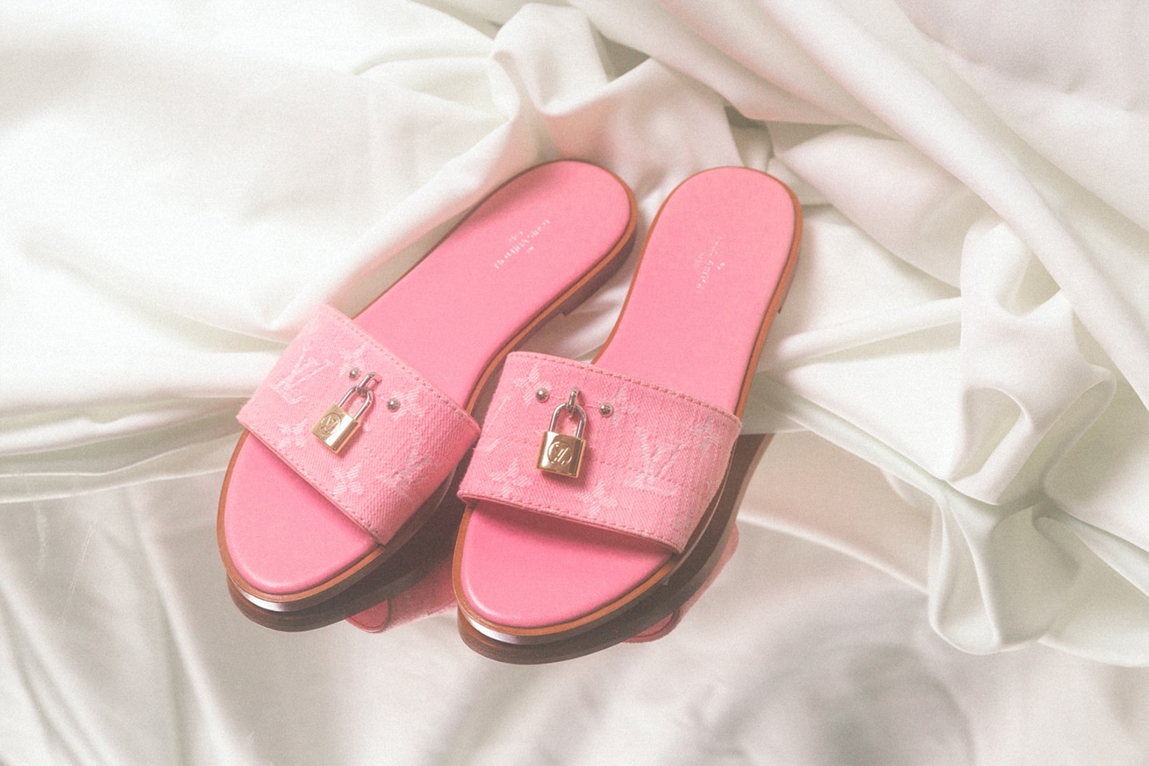 louis vuitton pink white gold monogram denim run away stellar sneakers boot bom dia flat lock it mules footwear shoes 