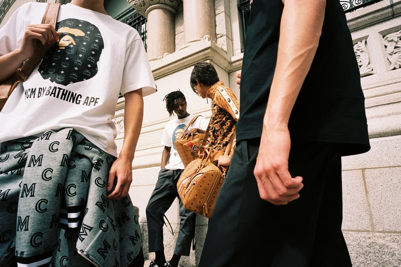 mcm bape collaboration streetwear jackets pants backpack bags fashion campaign lookbook models brooklyn new york