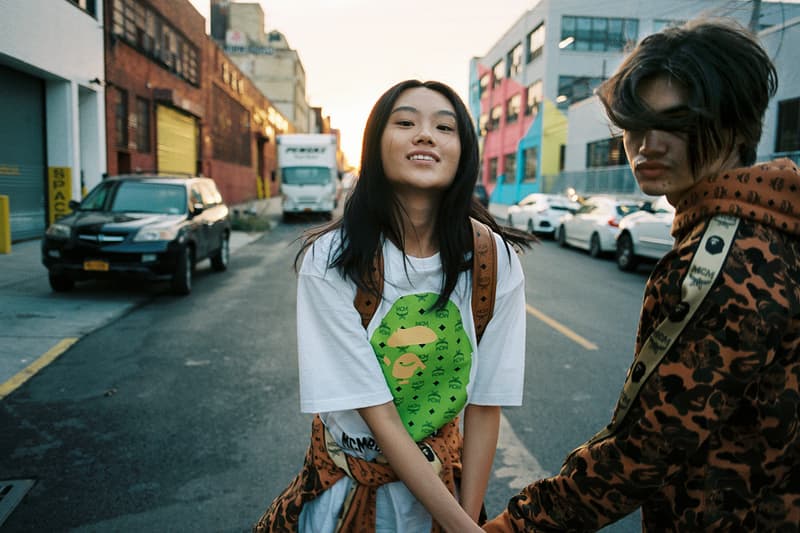 mcm bape collaboration streetwear jackets pants backpack bags fashion campaign lookbook models brooklyn new york