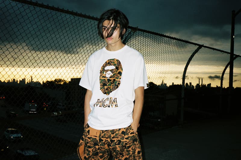mcm bape collaboration streetwear jackets pants backpack bags fashion campaign lookbook models brooklyn new york