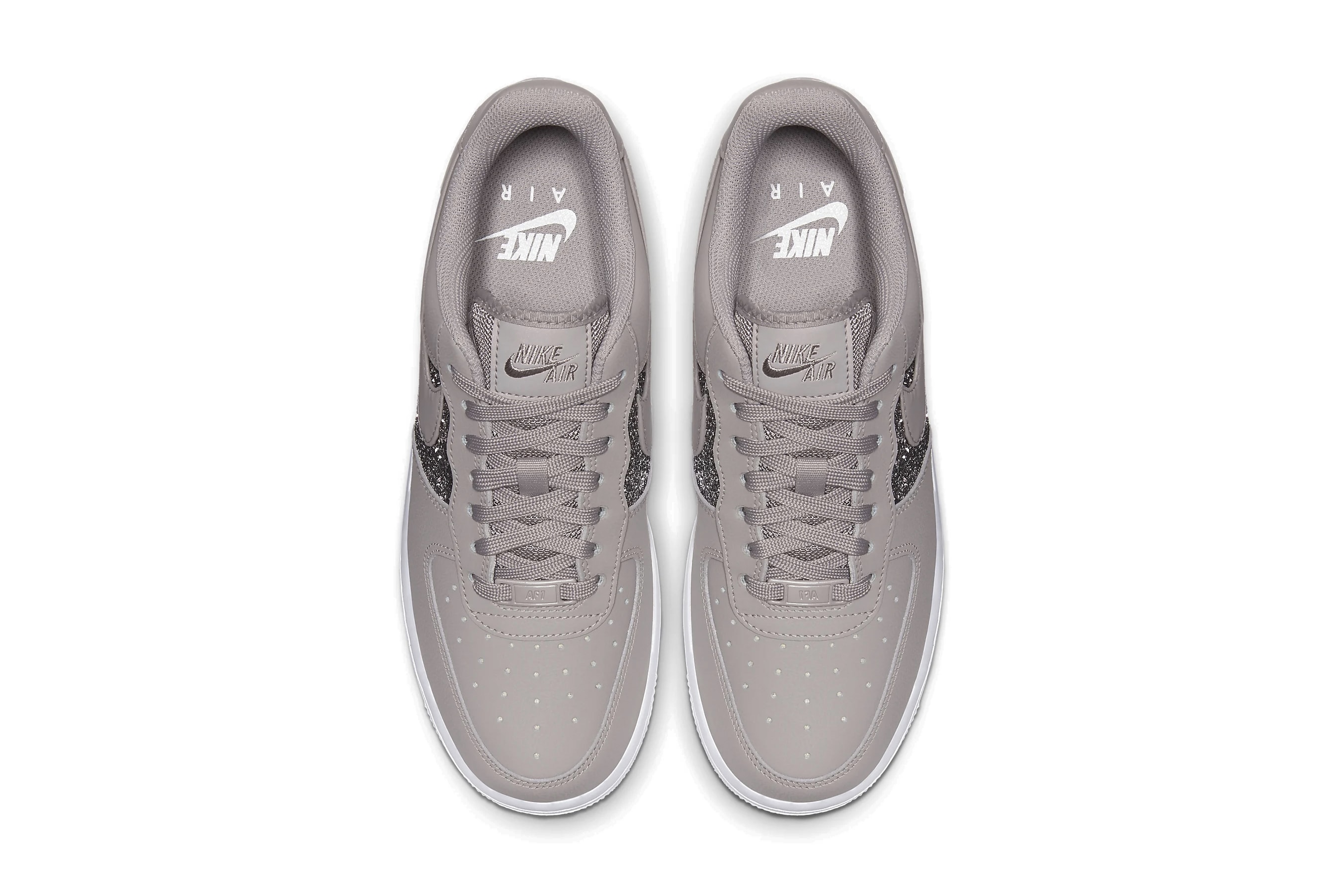 Nike Air Force 1 Glitter Beige Swoosh Sneaker Brown White Sparkle Trainer Shoe Release Fall Winter 