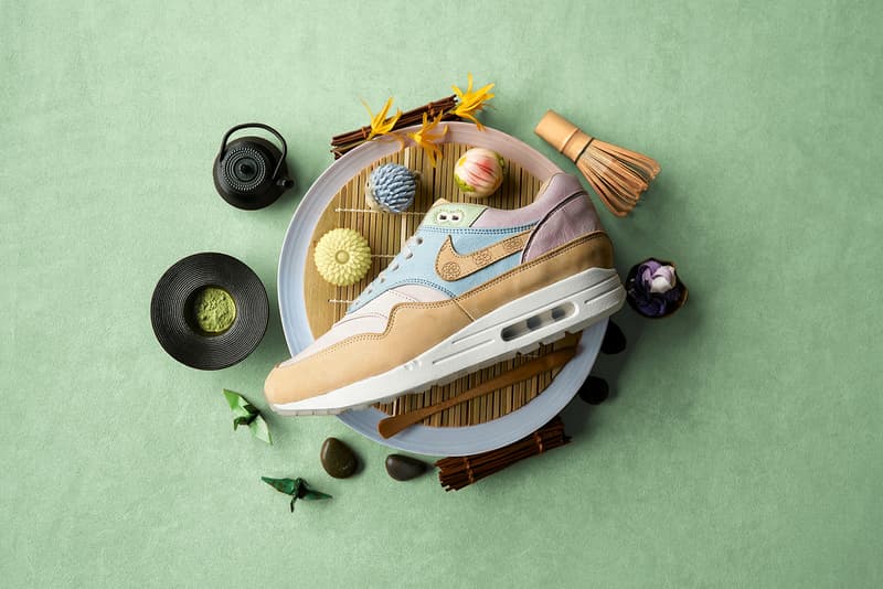 nike air max 1 wagashi traditional japanese sweets food ryustyler chase shiel collaboration custom sneakers pastel blue purple green brown shoes sneakerhead footwear
