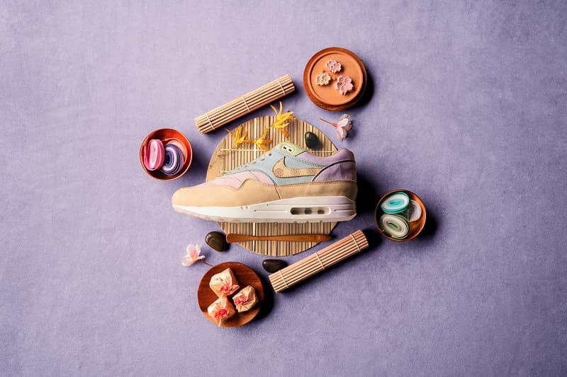 nike air max 1 wagashi traditional japanese sweets food ryustyler chase shiel collaboration custom sneakers pastel blue purple green brown shoes sneakerhead footwear