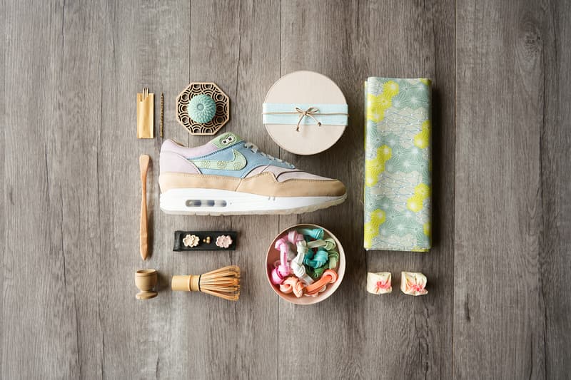 nike air max 1 wagashi traditional japanese sweets food ryustyler chase shiel collaboration custom sneakers pastel blue purple green brown shoes sneakerhead footwear