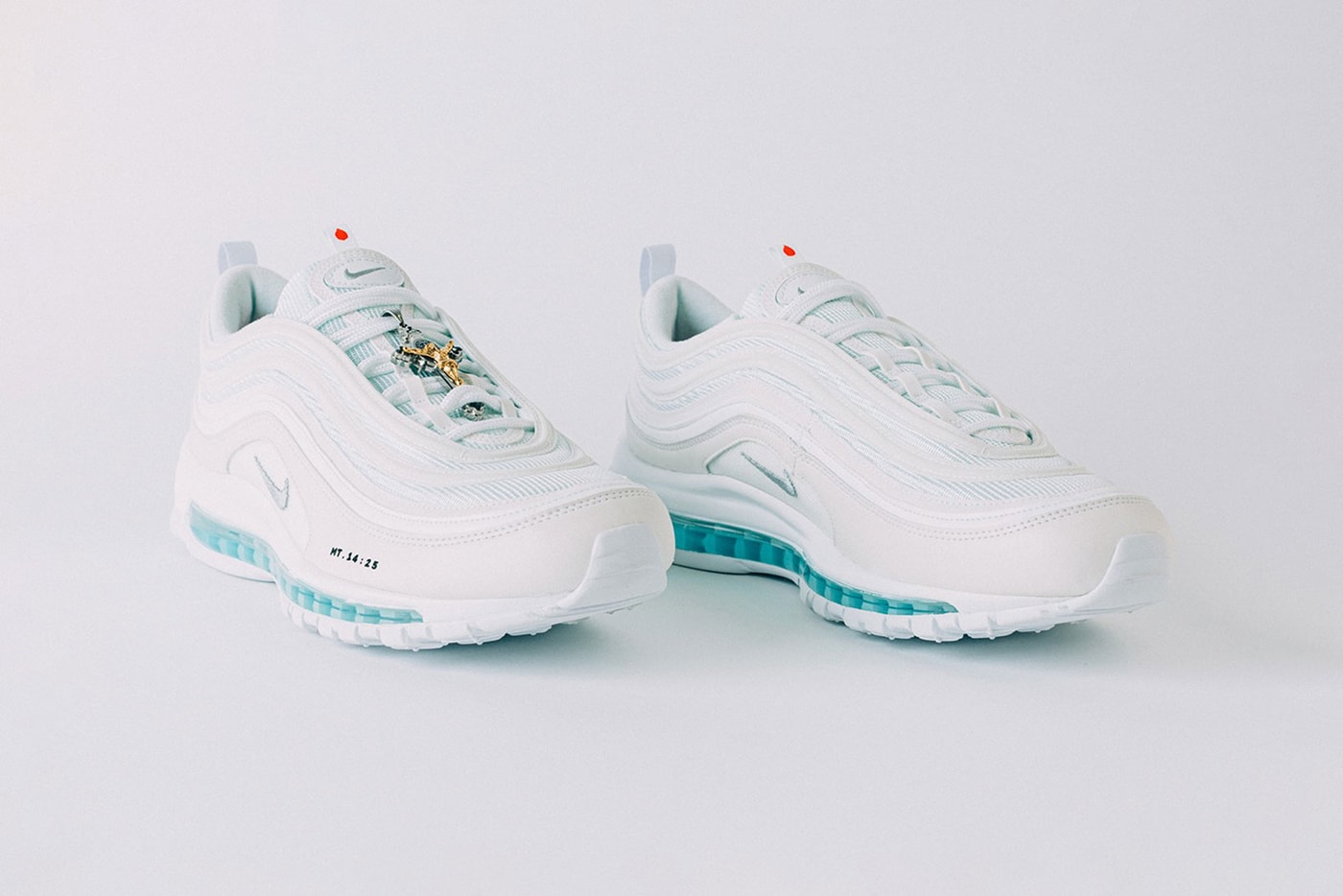 nike air max 97 mschf inri custom sneakers jesus baby blue teal white shoes footwear sneakerhead matthew 14 25