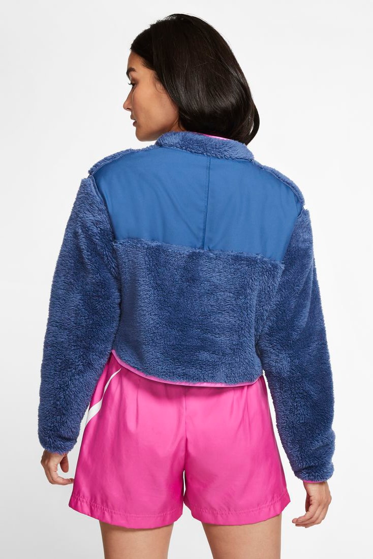 Nike Sportswear Zip Sherpa Fleece Crop Top Mystic Navy China Rose Ghost Aqua