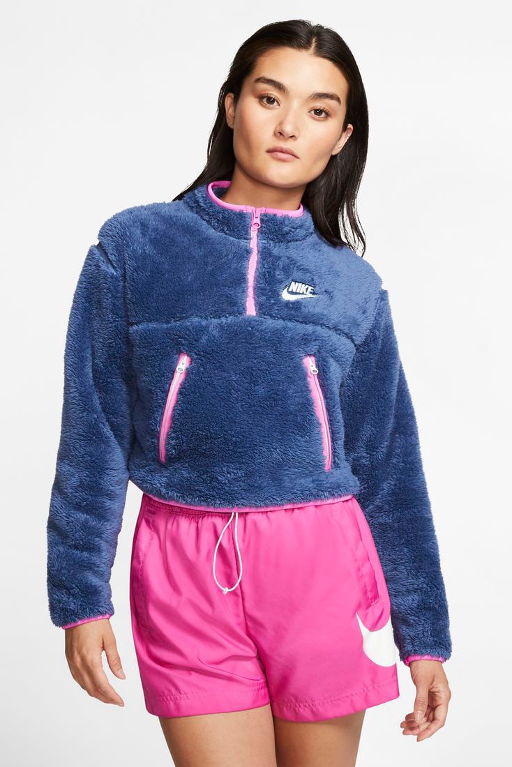 Nike Sportswear Zip Sherpa Fleece Crop Top Mystic Navy China Rose Ghost Aqua