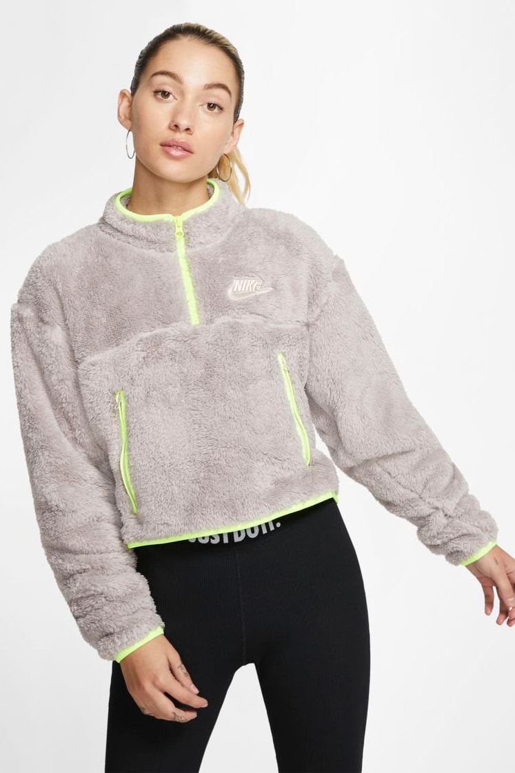 Nike Sportswear Zip Sherpa Fleece Crop Top Pumice Volt Desert Sand