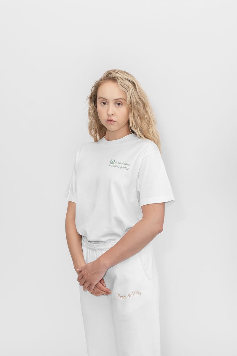 peace and quiet unisex collection minimal fleece sweatshirt shirts tote bags socks sports bras bike shorts athleisure organic cotton lookbook