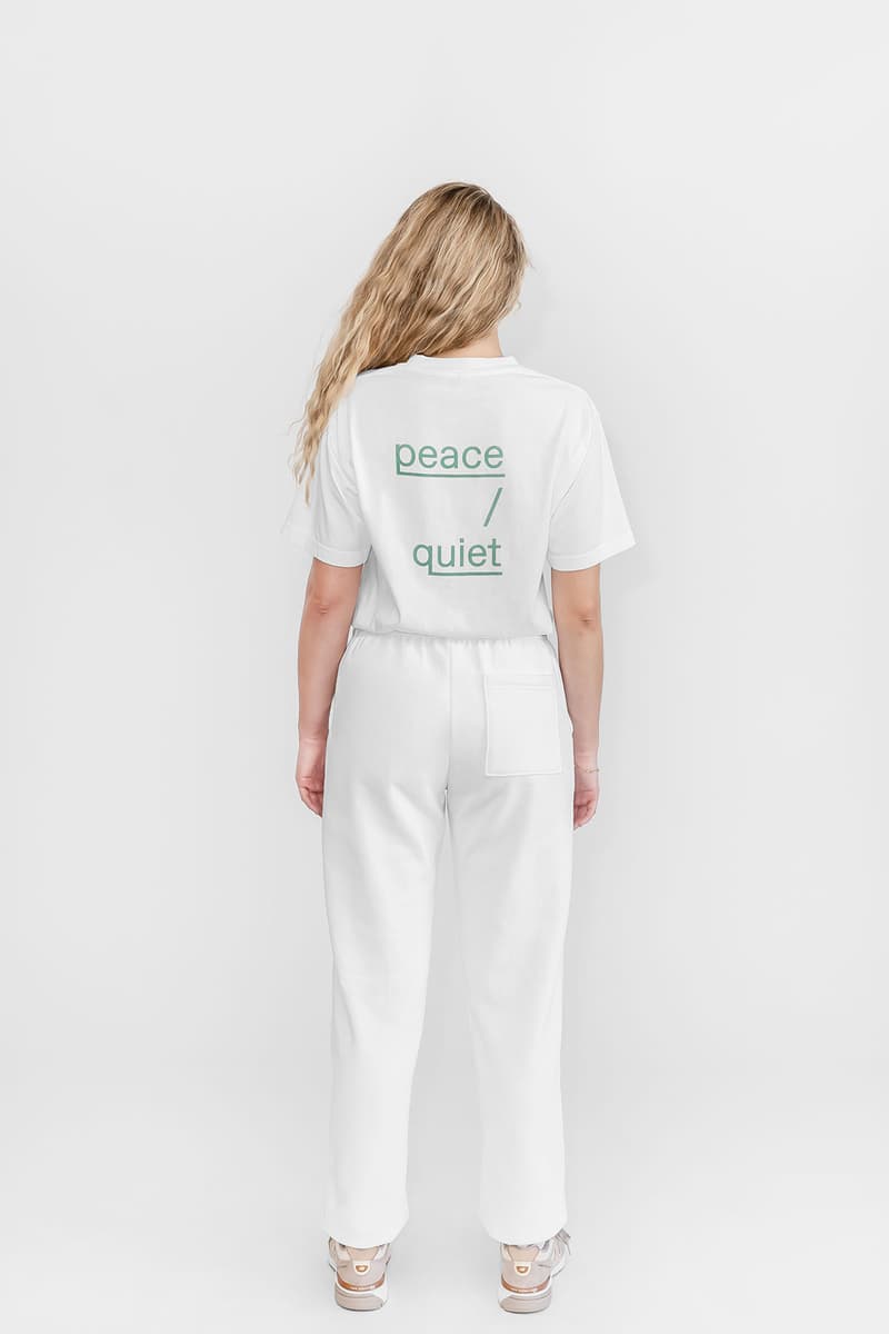 peace and quiet unisex collection minimal fleece sweatshirt shirts tote bags socks sports bras bike shorts athleisure organic cotton lookbook
