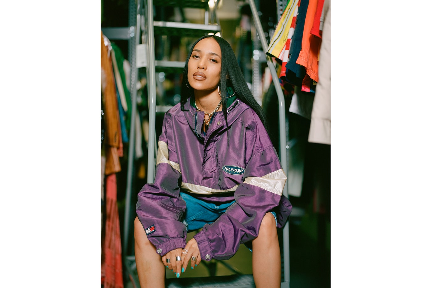 Procell x Tommy Hilfiger Vintage Collection Lookbook Aleali May Purple Windbreaker