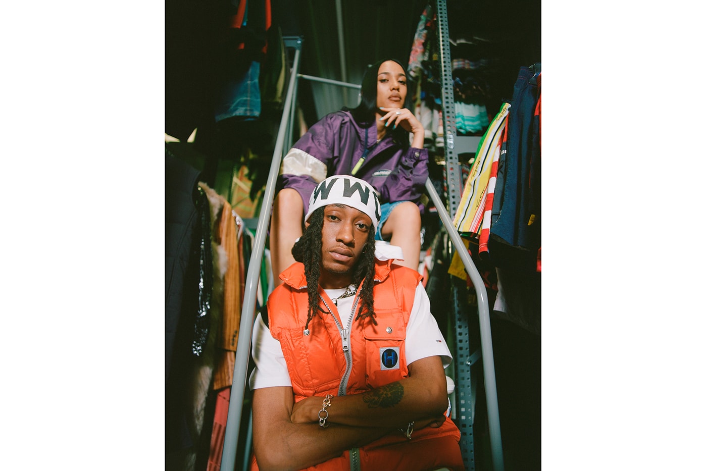 Procell x Tommy Hilfiger Vintage Collection Lookbook Aleali May Purple Windbreaker Orange Vest