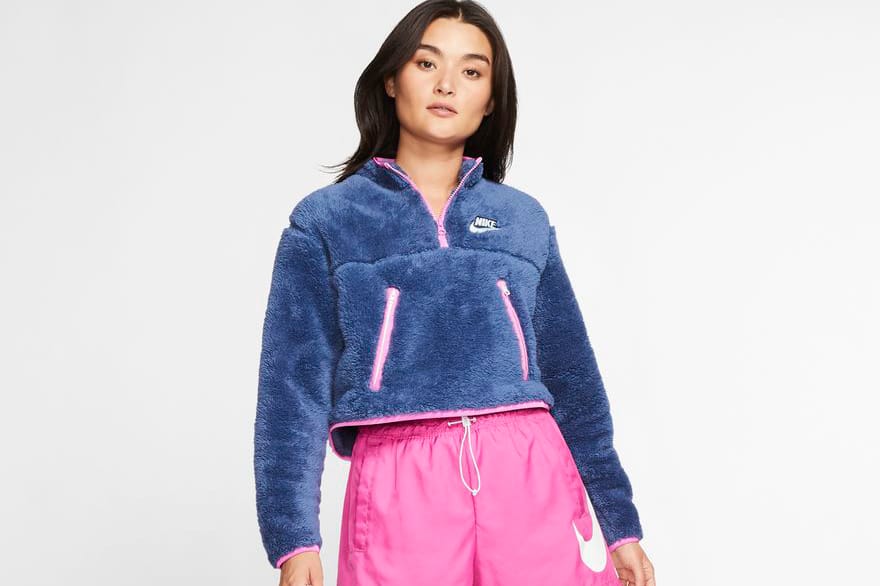 sportswear fleece quarter zip crop pullover