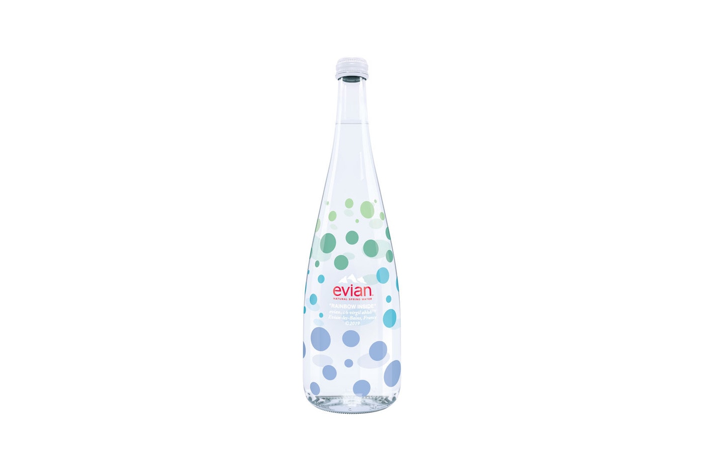 Virgil Abloh x Evian Glass Water Bottle Release "MAKE A RAINBOW" Print Exclusive Launch Collaboration 