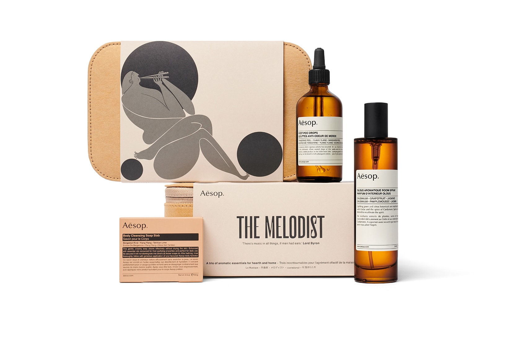 Aesop Of Muse and Myth Gift Kit The Melodist Soap Slab Toilet Drops Room Spray